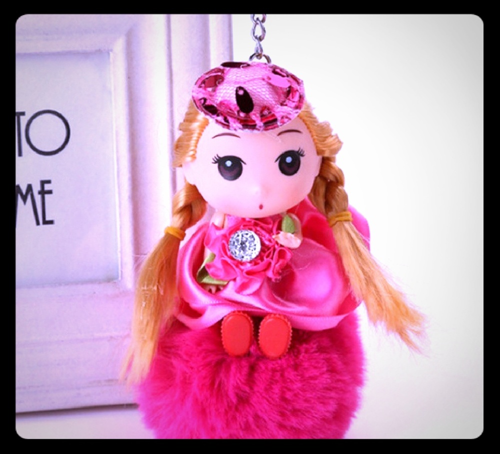 Cute NWOT Pink Girls Pom Pom Keychain